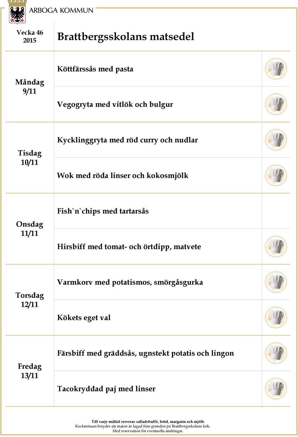 Hirsbiff med tomat- och örtdipp, matvete 12/11 Varmkorv med potatismos, smörgåsgurka Kökets