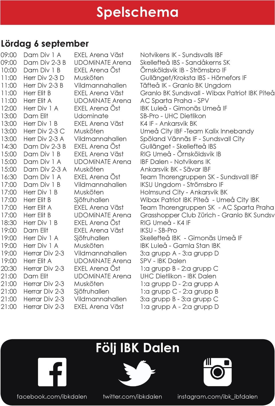 B Herr Div 1 B Dam Elit Herr Div 1 A Herr Div 1 A Herr Elit A Dam Elit Udominate Sjöfruhallen Sjöfruhallen Sjöfruhallen Notvikens IK - Sundsvalls IBF Skellefteå IBS - Sandåkerns SK Örnsköldsvik IB -