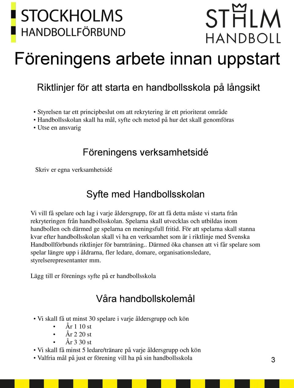 få detta måste vi starta från rekryteringen från handbollsskolan. Spelarna skall utvecklas och utbildas inom handbollen och därmed ge spelarna en meningsfull fritid.