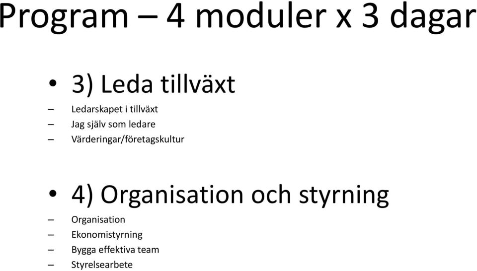 Värderingar/företagskultur 4) Organisation och