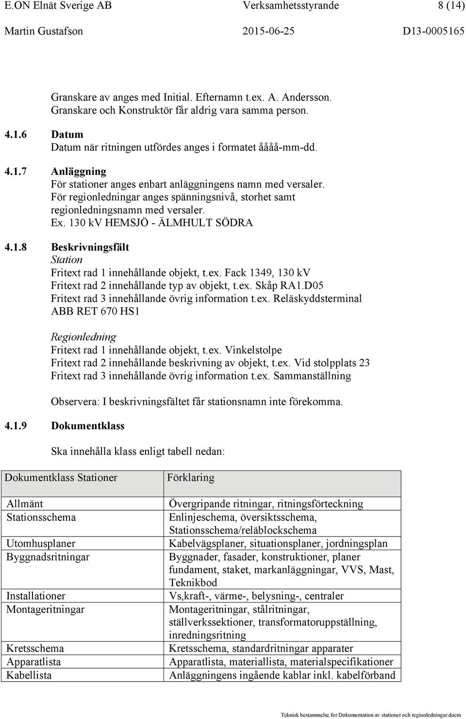 1.8 Beskrivningsfält Station Fritext rad 1 innehållande objekt, t.ex. Fack 1349, 130 kv Fritext rad 2 innehållande typ av objekt, t.ex. Skåp RA1.D05 Fritext rad 3 innehållande övrig information t.ex. Reläskyddsterminal ABB RET 670 HS1 Regionledning Fritext rad 1 innehållande objekt, t.