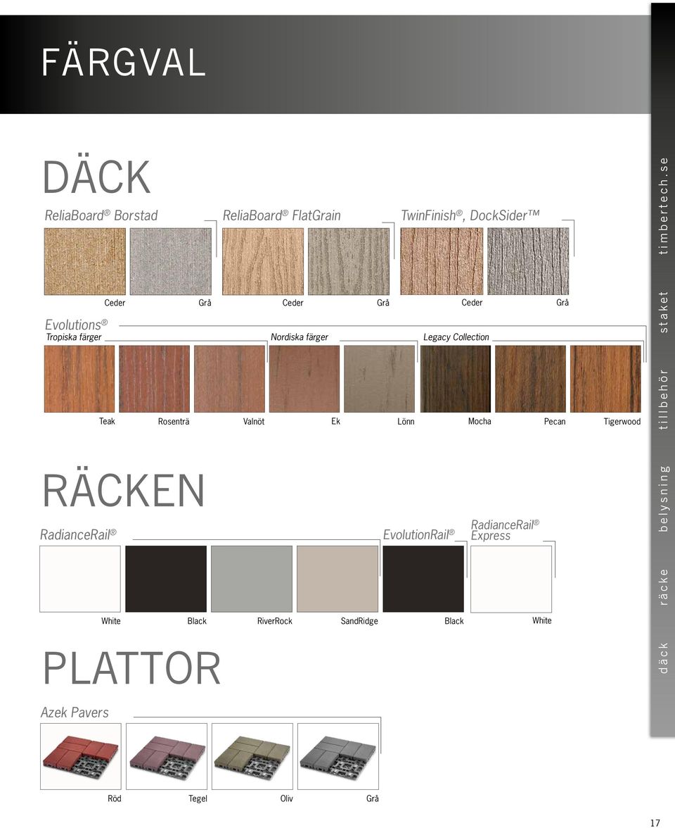 TwinFinish, DockSider Lönn EvolutionRail RadianceRail Express Black Ceder Legacy Collection White Grå