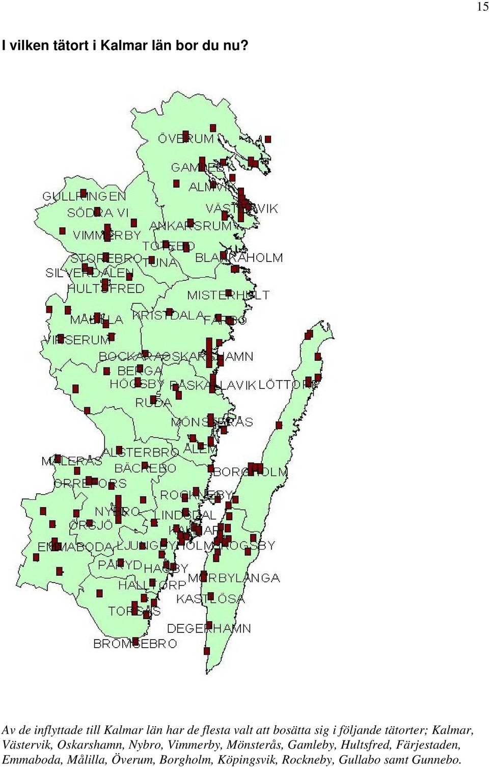 följande tätorter; Kalmar, Västervik, Oskarshamn, Nybro, Vimmerby,