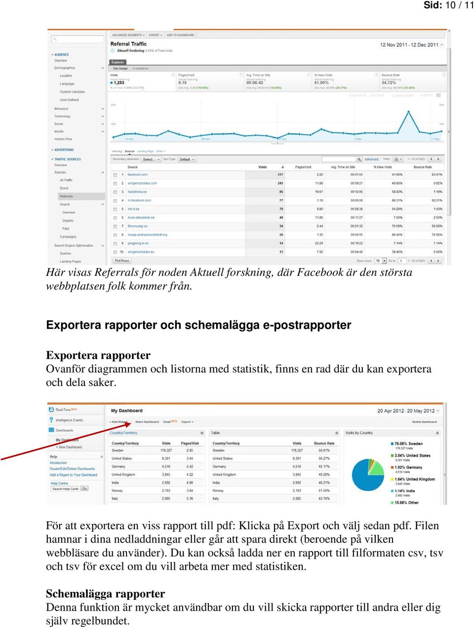 För att exportera en viss rapport till pdf: Klicka på Export och välj sedan pdf.