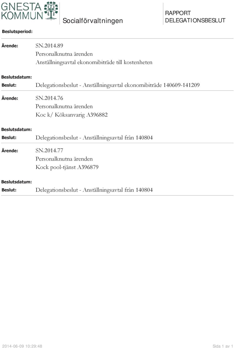 ekonomibiträde 140609-141209 Ärende: SN.2014.