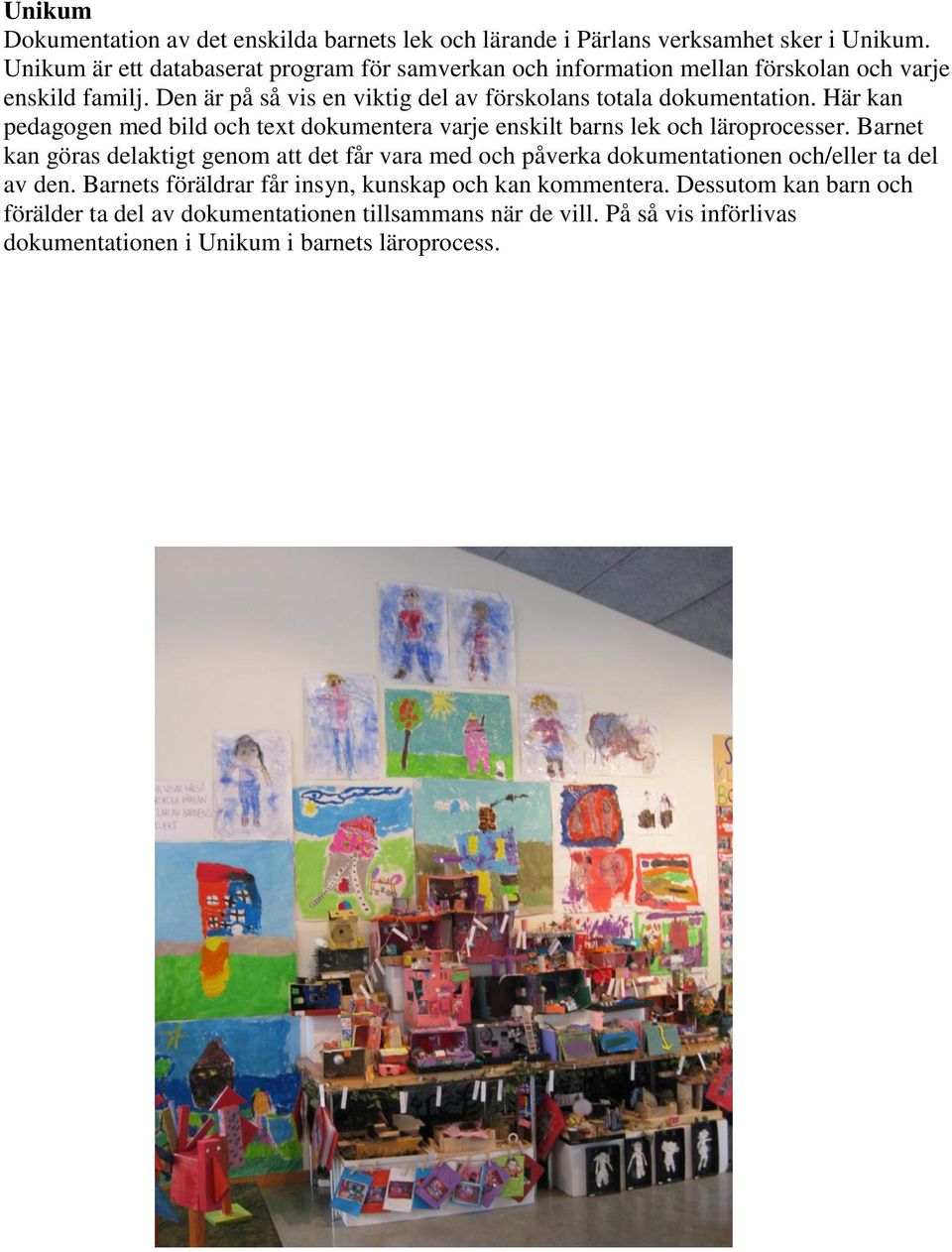Den är på så vis en viktig del av förskolans totala dokumentation. Här kan pedagogen med bild och text dokumentera varje enskilt barns lek och läroprocesser.