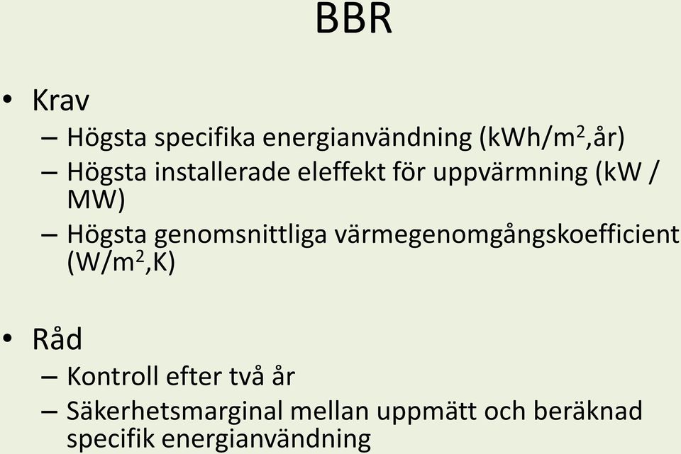 genomsnittliga värmegenomgångskoefficient (W/m 2,K) Råd Kontroll