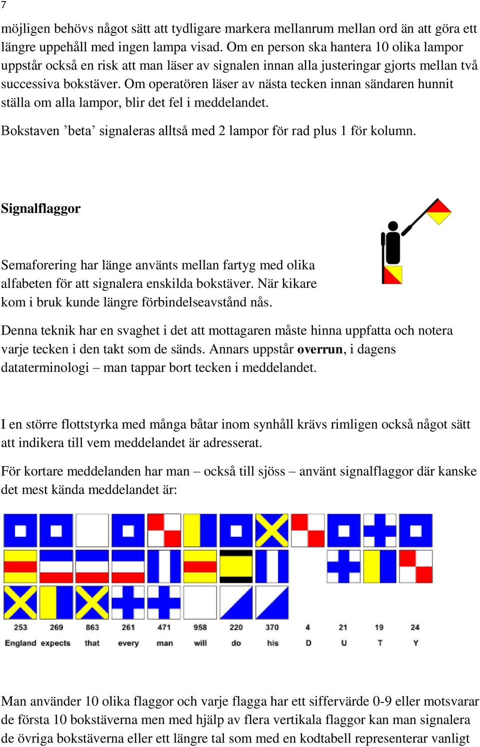 Om operatören läser av nästa tecken innan sändaren hunnit ställa om alla lampor, blir det fel i meddelandet. Bokstaven beta signaleras alltså med 2 lampor för rad plus 1 för kolumn.