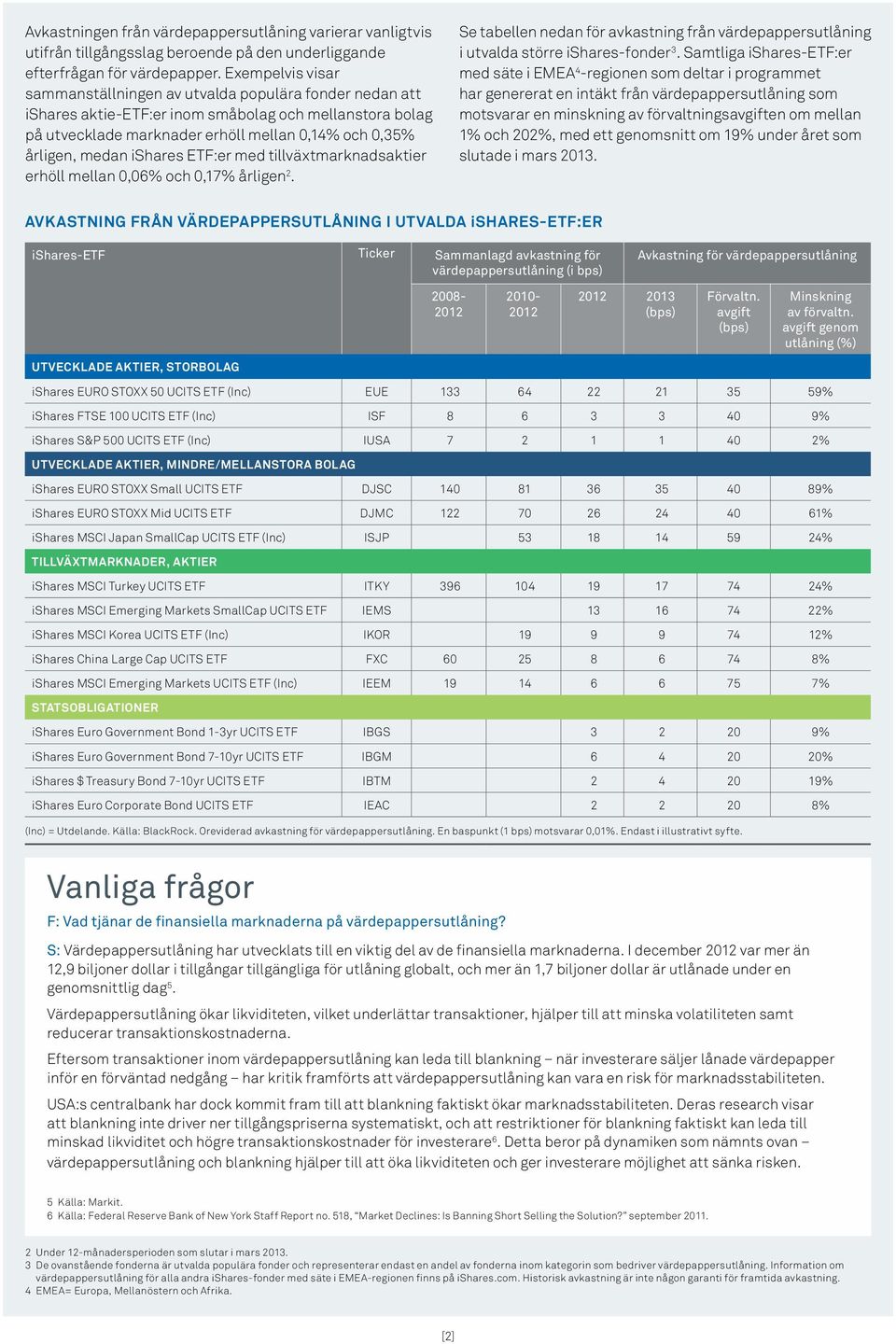 ishares ETF:er med tillväxtmarknadsaktier erhöll mellan 0,06% och 0,17% årligen 2. Se tabellen nedan för avkastning från värdepappersutlåning i utvalda större ishares-fonder 3.