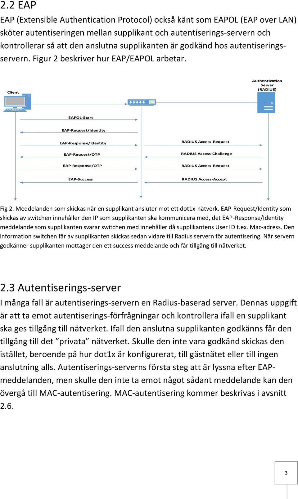 Client Authentication Server (RADIUS) EAPOL-Start EAP-Request/Identity EAP-Response/Identity RADIUS Access-Request EAP-Request/OTP RADIUS Access-Challenge EAP-Response/OTP RADIUS Access-Request