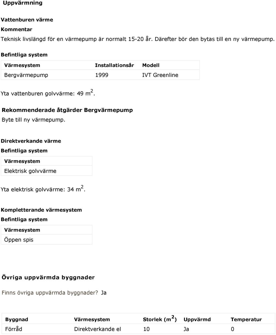 Rekommenderade åtgärder Bergvärmepump Byte till ny värmepump.