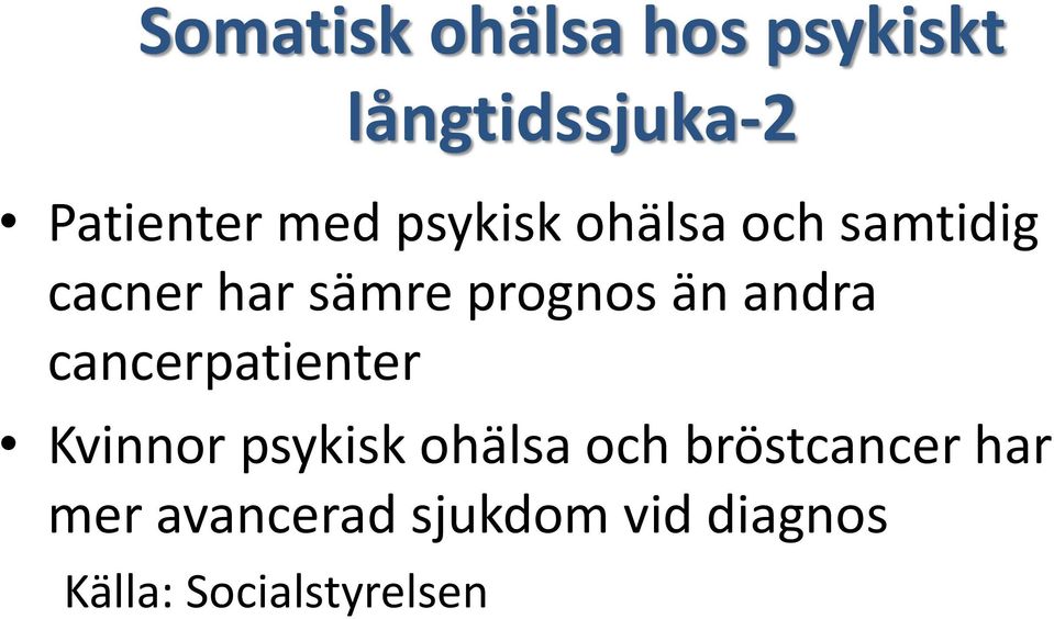 andra cancerpatienter Kvinnor psykisk ohälsa och