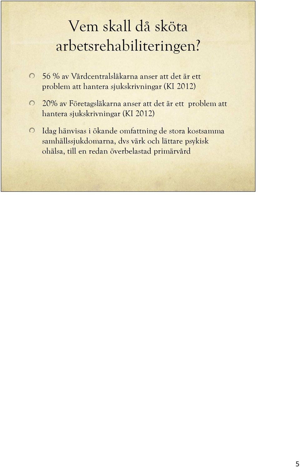 20% av Företagsläkarna anser att det är ett problem att hantera sjukskrivningar (KI 2012) Idag