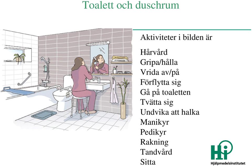 Förflytta sig Gå på toaletten Tvätta sig