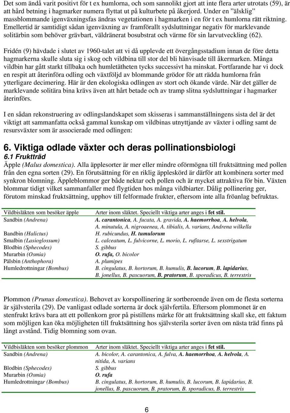 Emellertid är samtidigt sådan igenväxning av framförallt sydsluttningar negativ för marklevande solitärbin som behöver grävbart, väldränerat bosubstrat och värme för sin larvutveckling (62).