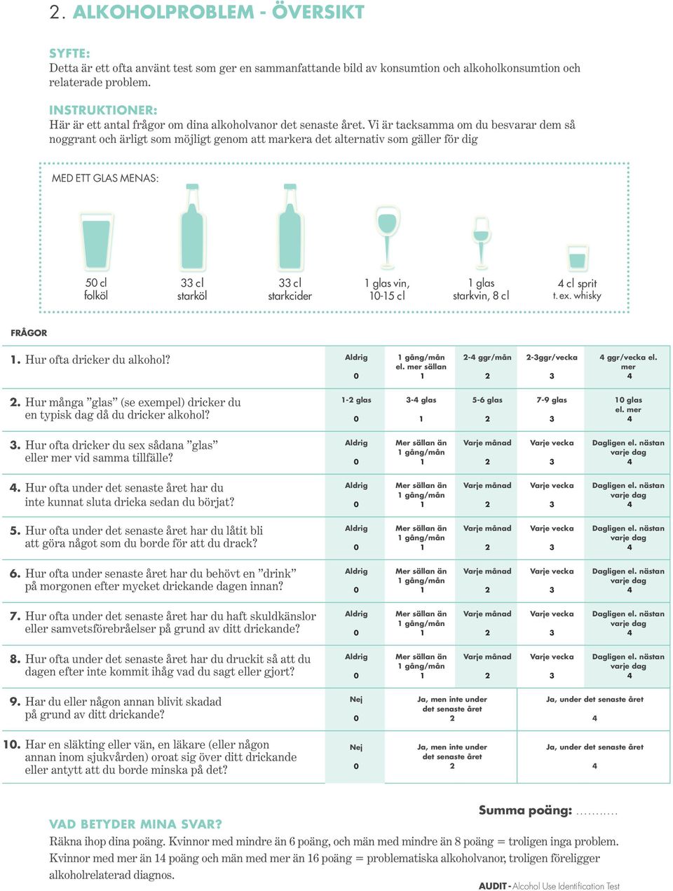 Vi är tacksamma om du besvarar dem så noggrant och ärligt som möjligt genom att markera det alternativ som gäller för dig MED ETT GLAS MENAS: 5 cl folköl cl starköl cl starkcider glas vin, -5 cl glas