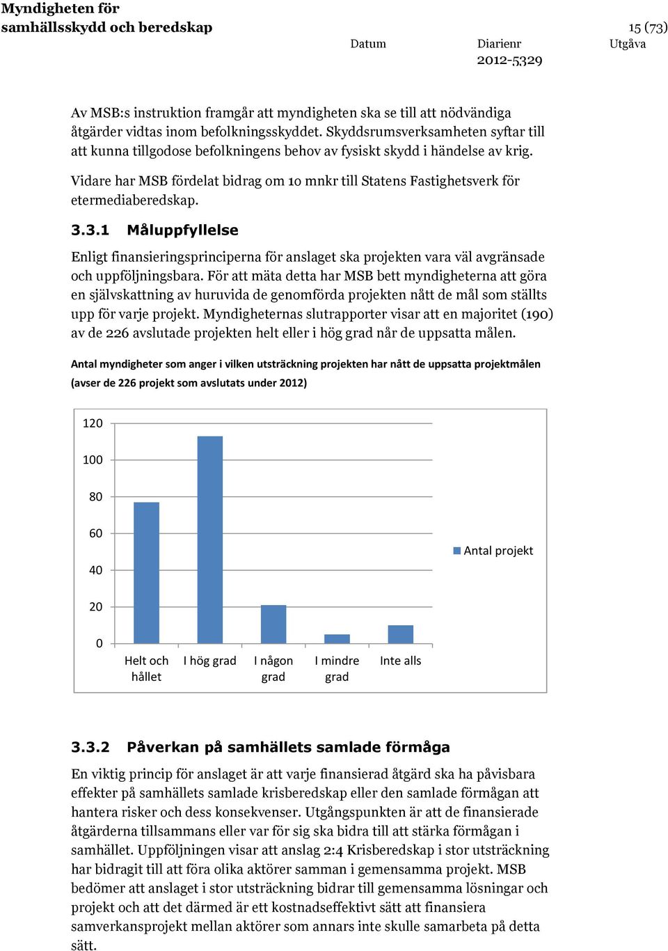 Vidare har MSB fördelat bidrag om 1o mnkr till Statens Fastighetsverk för etermediaberedskap. 3.