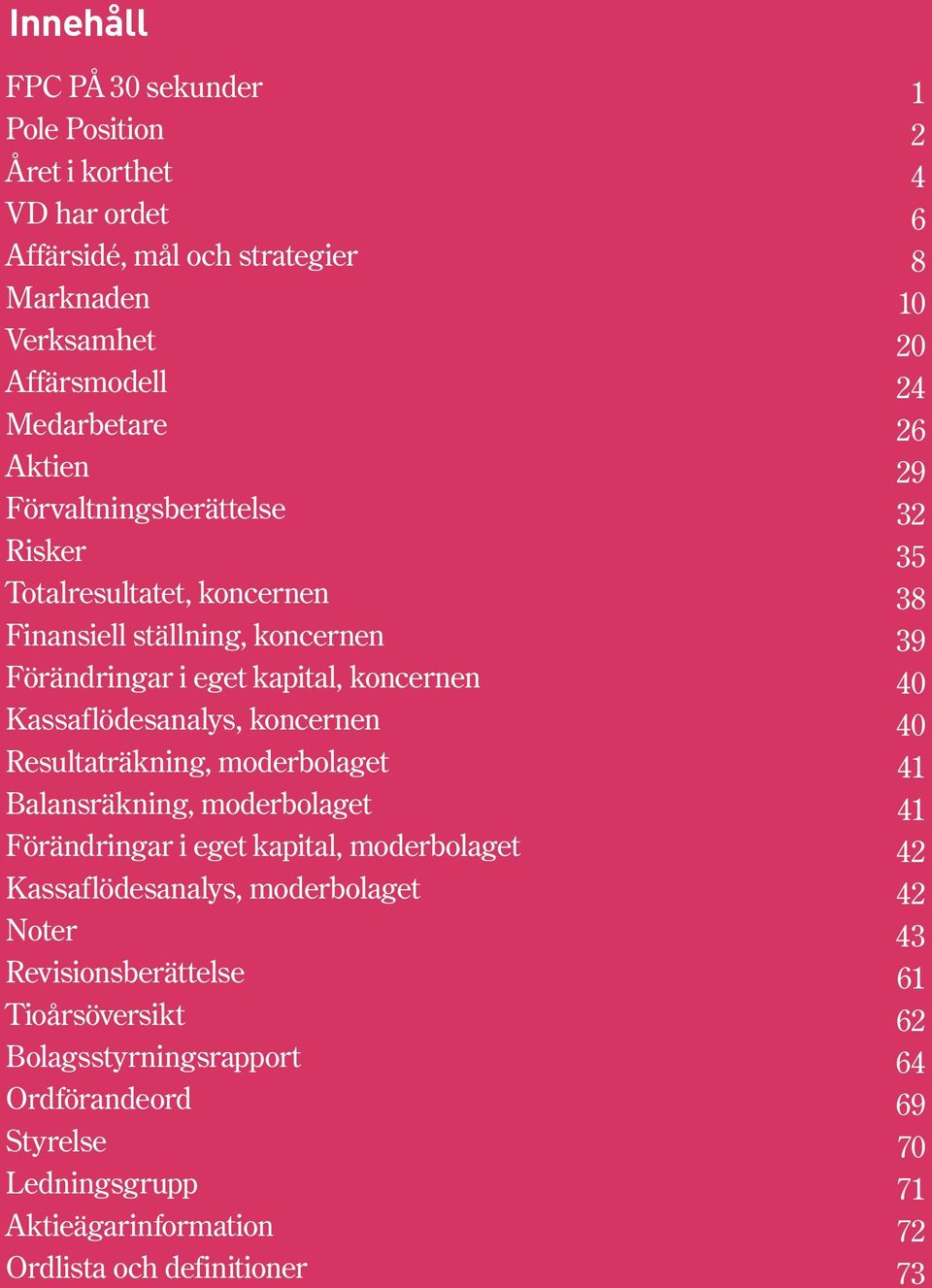 Resultaträkning, moderbolaget Balansräkning, moderbolaget Förändringar i eget kapital, moderbolaget Kassaflödesanalys, moderbolaget Noter Revisionsberättelse