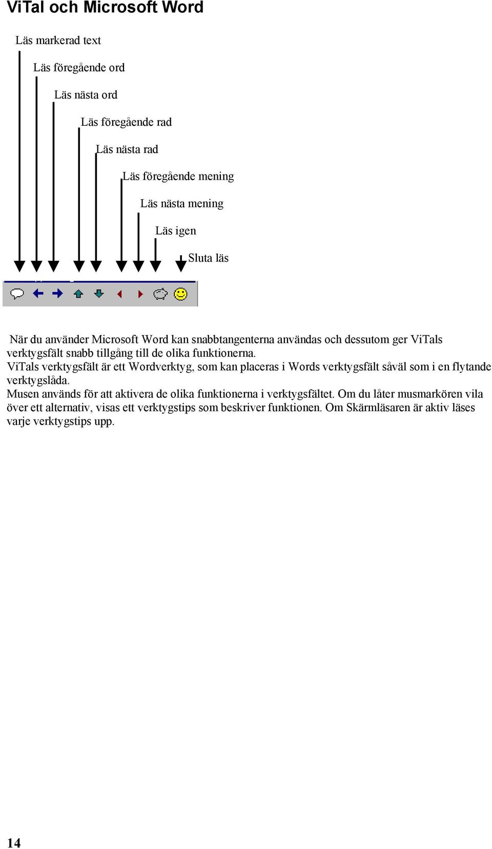 ViTals verktygsfält är ett Wordverktyg, som kan placeras i Words verktygsfält såväl som i en flytande verktygslåda.