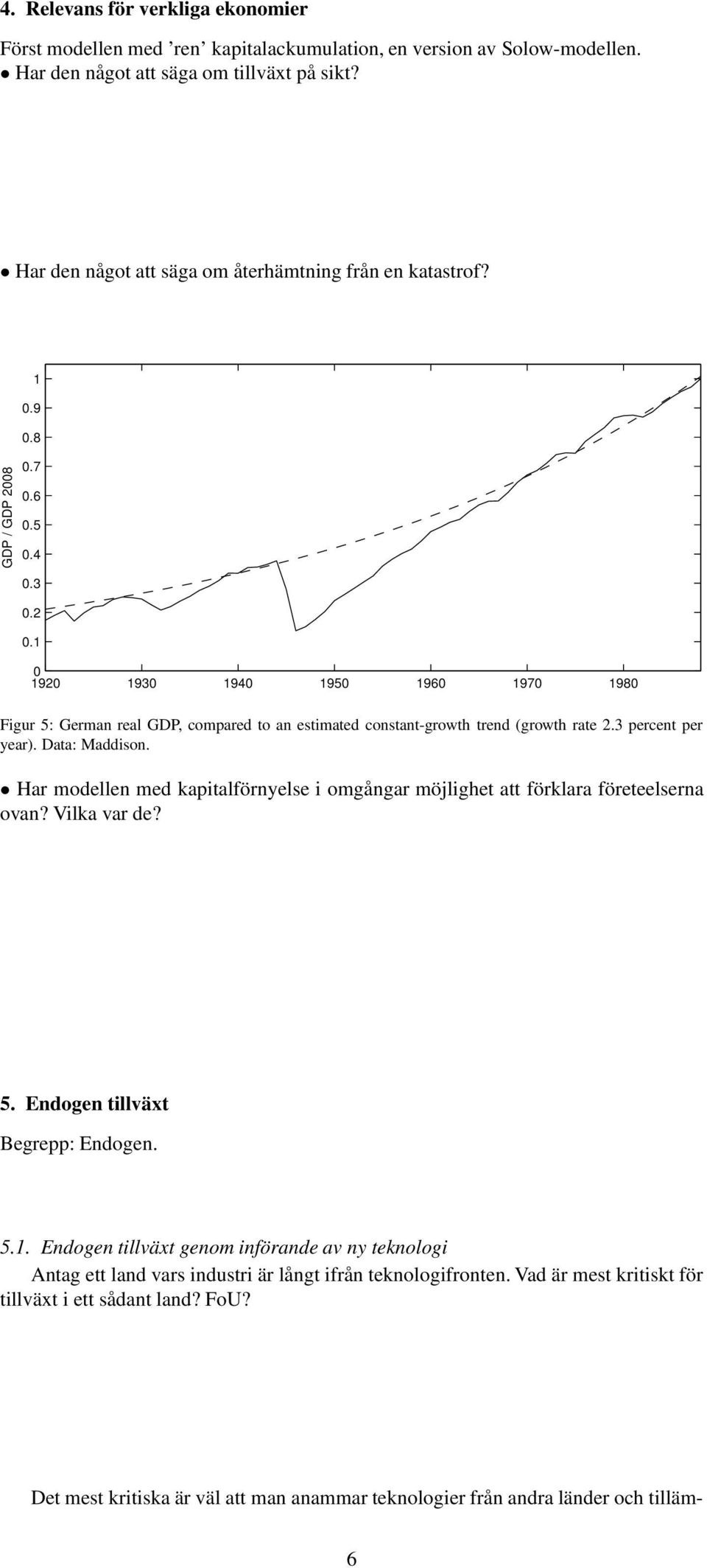 0 920 930 940 950 960 970 980 Figur 5: German real GDP, compared to an estimated constant-growth trend (growth rate 2.3 percent per year). Data: Maddison.