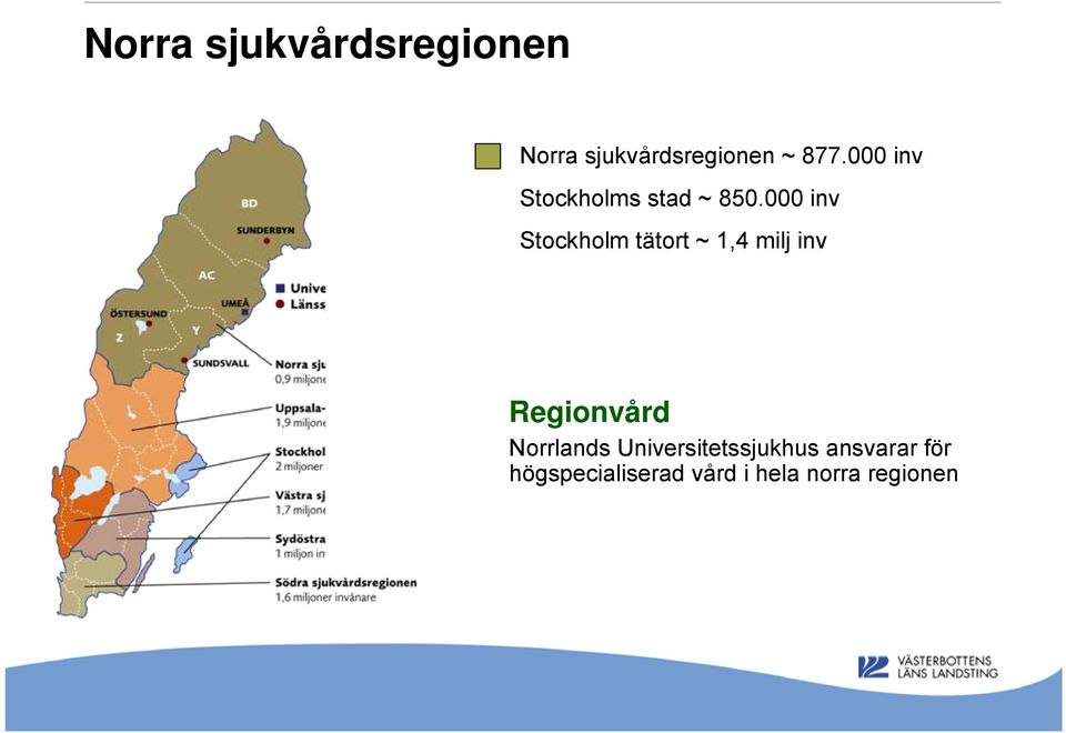 000 inv Stockholm tätort ~ 1,4 milj inv Regionvård
