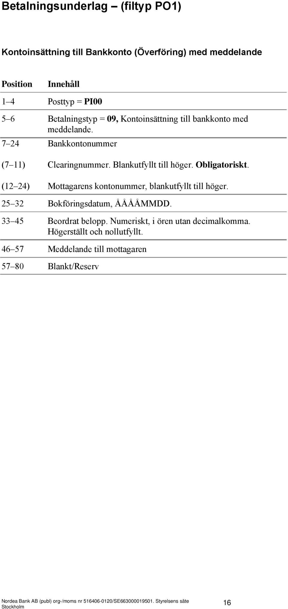 Blankutfyllt till höger. Obligatoriskt. (12 24) Mottagarens kontonummer, blankutfyllt till höger.