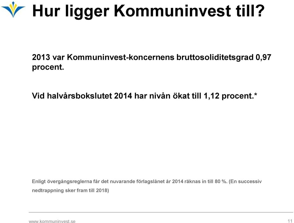 Vid halvårsbokslutet 2014 har nivån ökat till 1,12 procent.