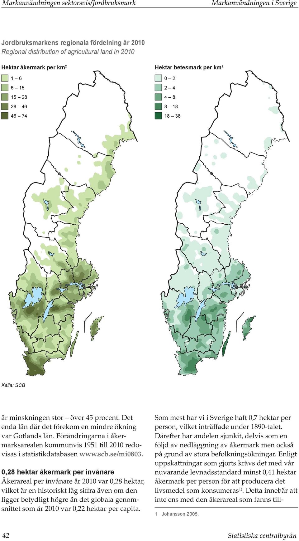 Förändringarna i åkermarksarealen kommunvis 1951 till 2010 redovisas i statistikdatabasen www.scb.se/mi0803.