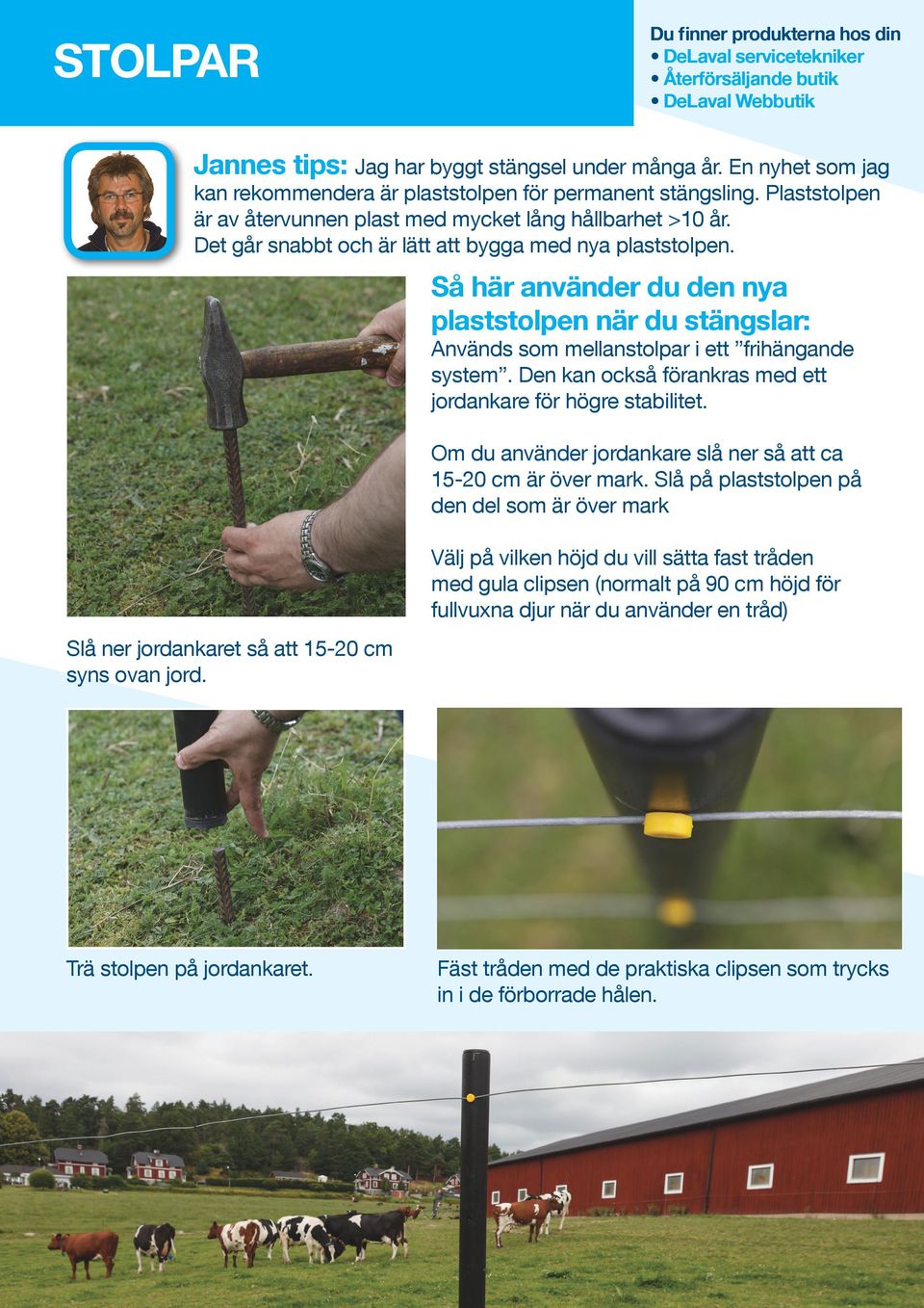 Det går snabbt och är lätt att bygga med nya plaststolpen. Så här använder du den nya plaststolpen när du stängslar: Används som mellanstolpar i ett frihängande system.