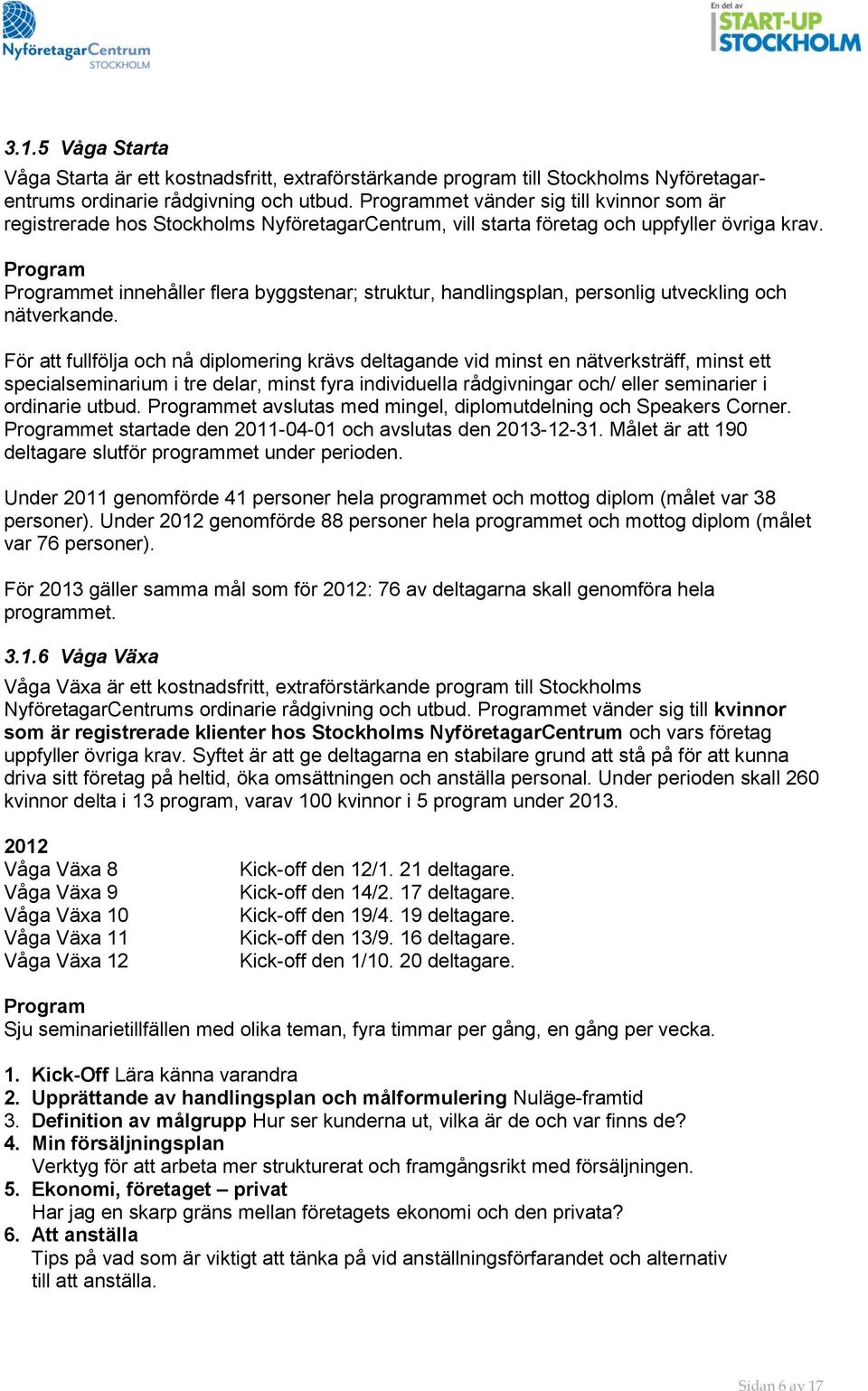 Program Programmet innehåller flera byggstenar; struktur, handlingsplan, personlig utveckling och nätverkande.