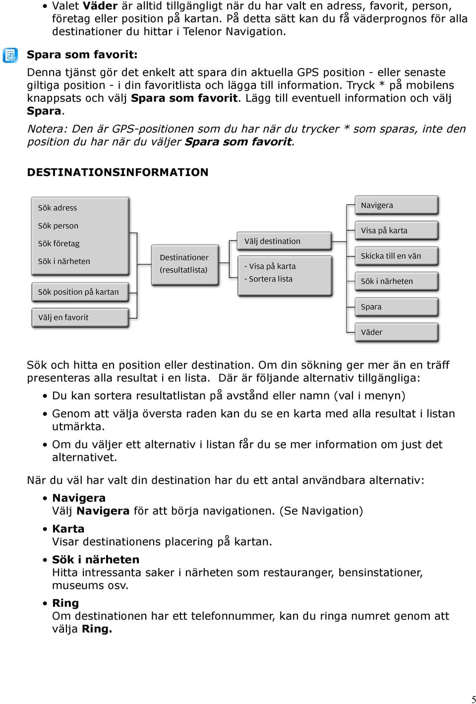 Spara som favorit: Denna tjänst gör det enkelt att spara din aktuella GPS position - eller senaste giltiga position - i din favoritlista och lägga till information.