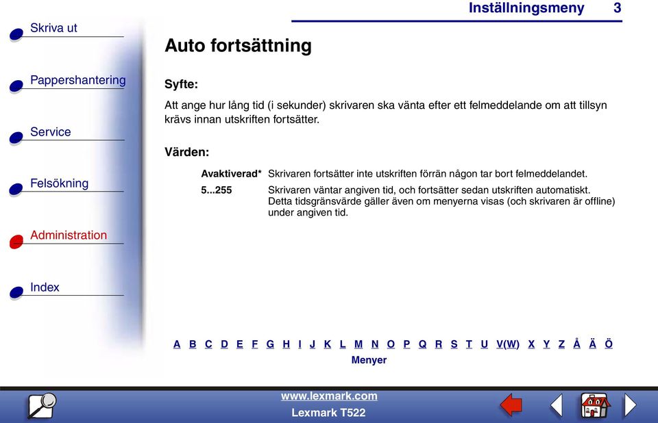 Avaktiverad* Skrivaren fortsätter inte utskriften förrän någon tar bort felmeddelandet. 5.