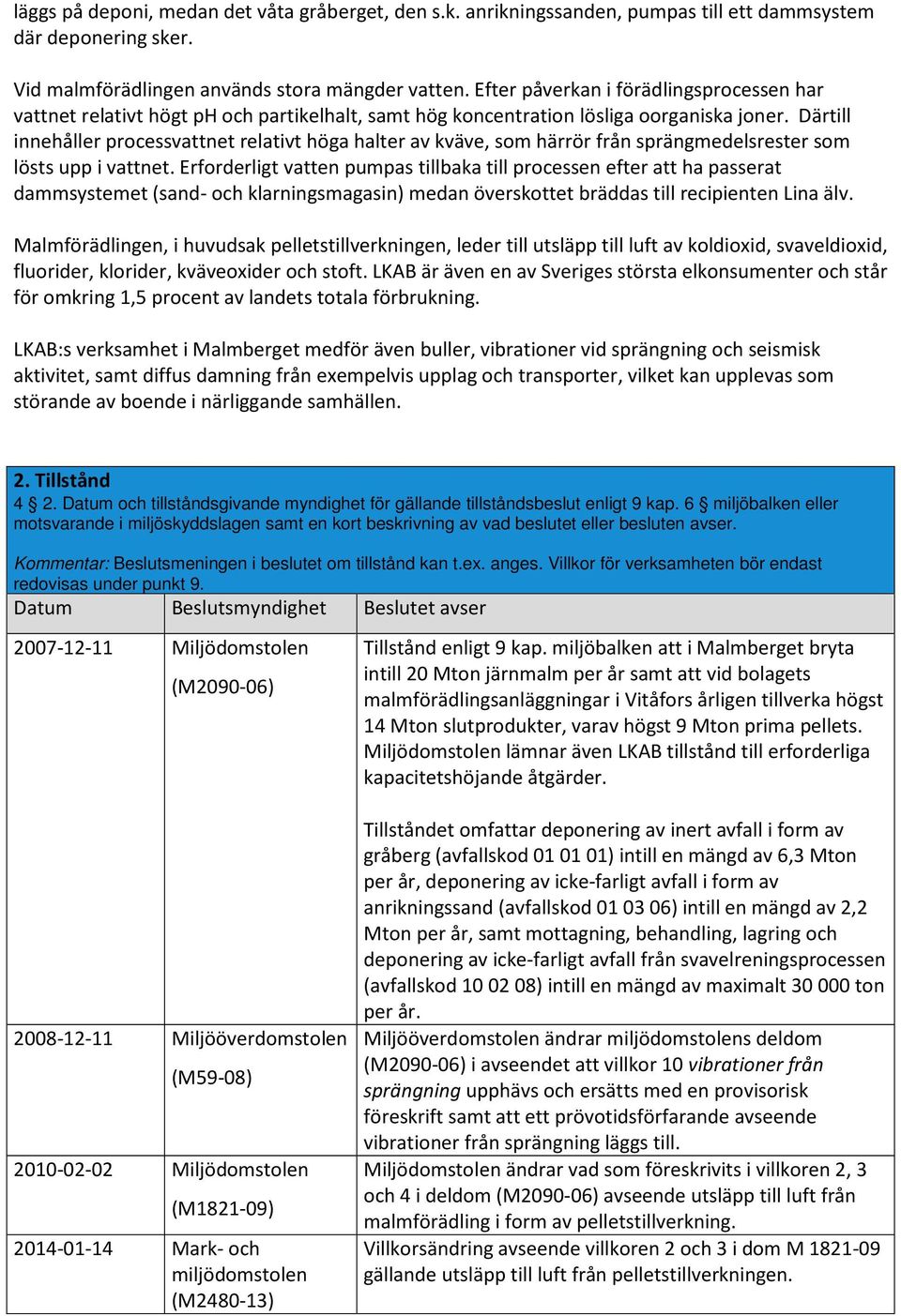 Därtill innehåller processvattnet relativt höga halter av kväve, som härrör från sprängmedelsrester som lösts upp i vattnet.