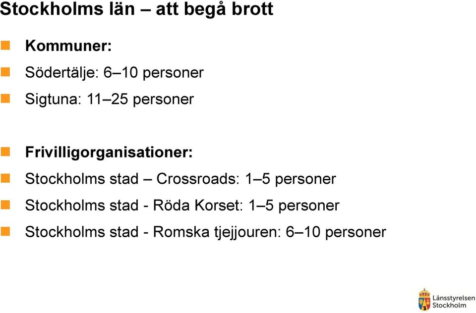 Stockholms stad Crossroads: 1 5 personer Stockholms stad -