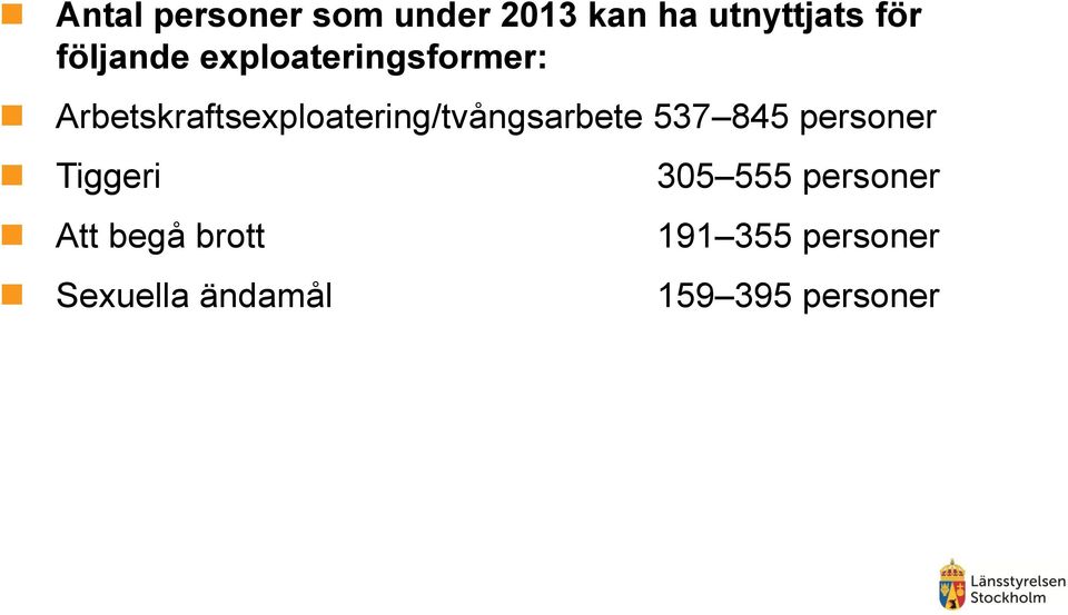 Arbetskraftsexploatering/tvångsarbete 537 845 personer