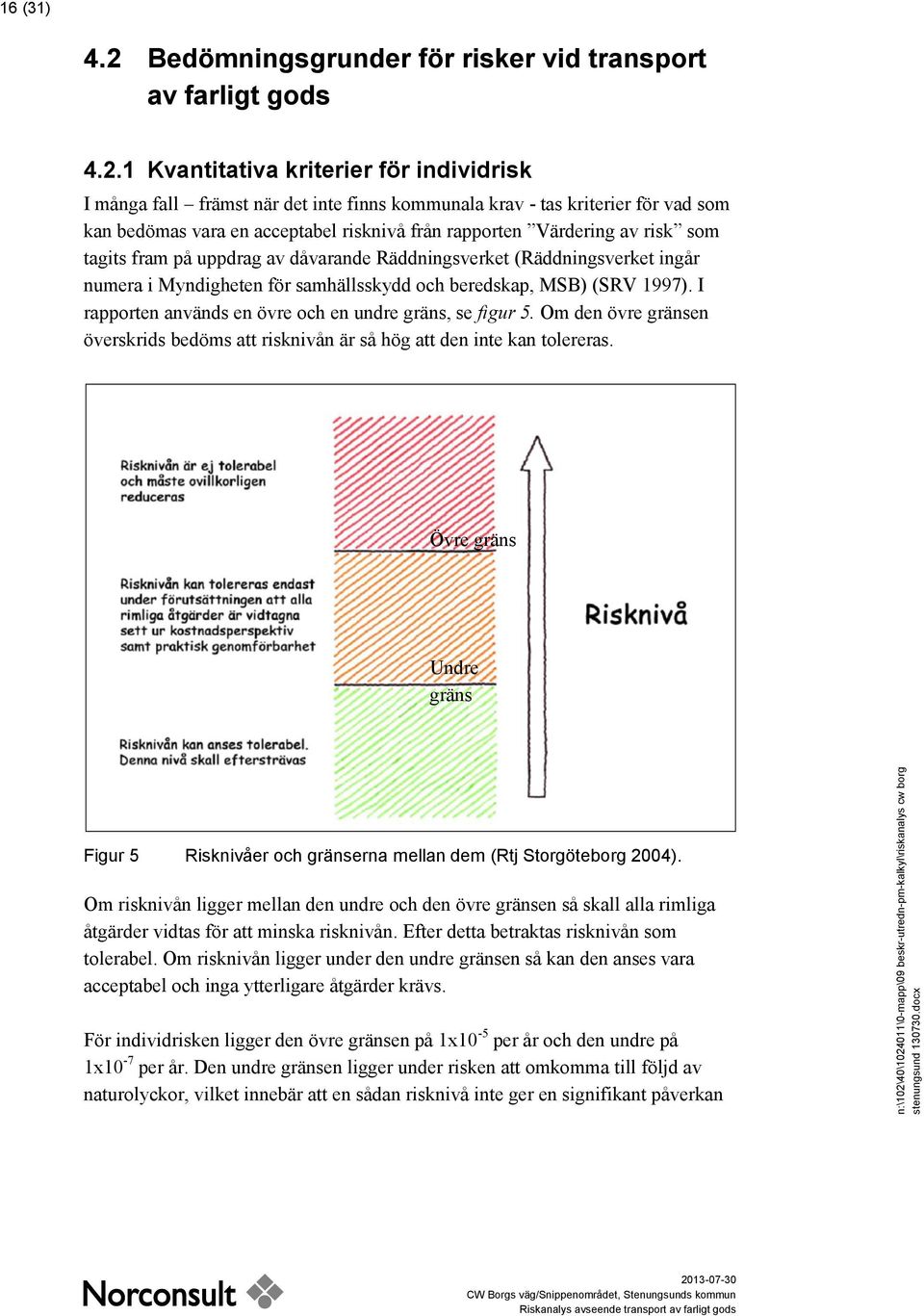 1 Kvantitativa kriterier för individrisk I många fall främst när det inte finns kommunala krav - tas kriterier för vad som kan bedömas vara en acceptabel risknivå från rapporten Värdering av risk som