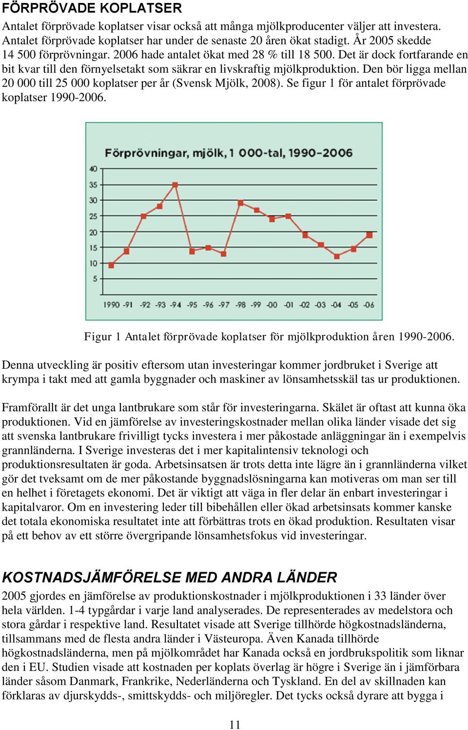 Den bör ligga mellan 20 000 till 25 000 koplatser per år (Svensk Mjölk, 2008). Se figur 1 för antalet förprövade koplatser 1990-2006.