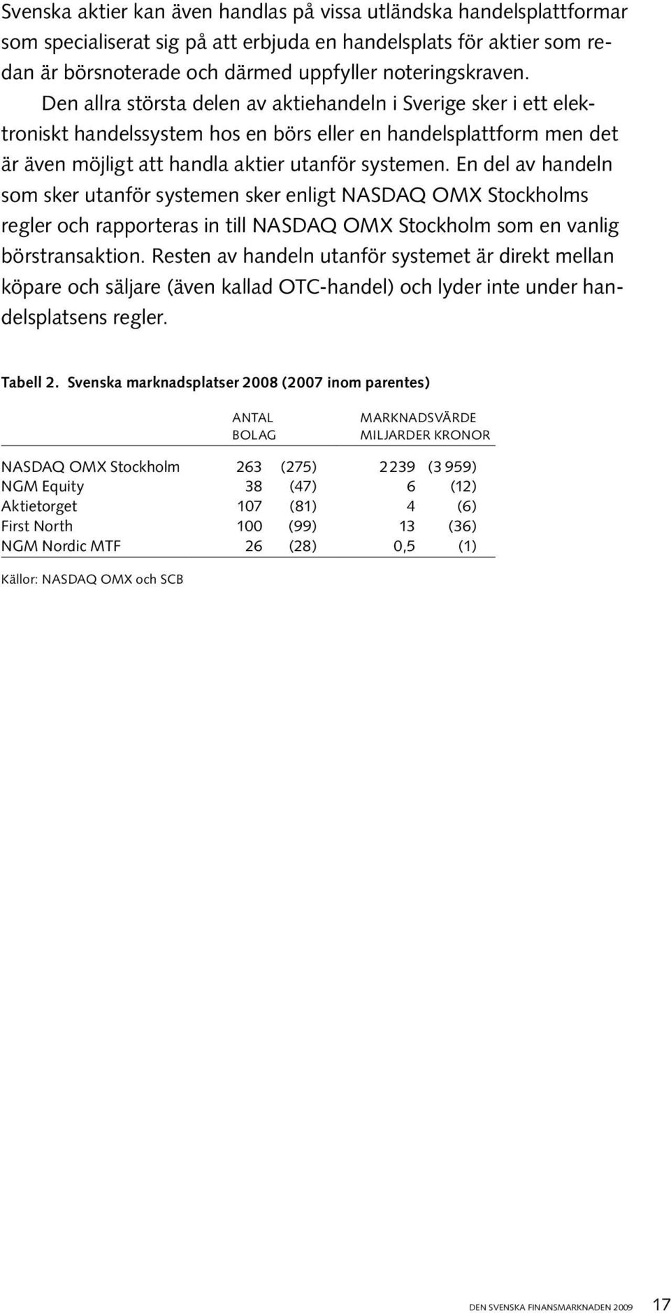 En del av handeln som sker utanför systemen sker enligt N ASDAQ OMX Stockholms regler och rapporteras in till N ASDAQ OMX Stockholm som en vanlig börstransaktion.