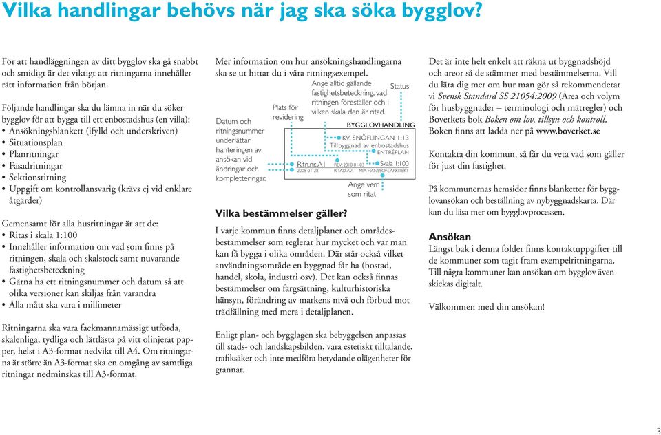 Sektionsritning Uppgift om kontrollansvarig (krävs ej vid enklare åtgärder) Gemensamt för alla husritningar är att de: Ritas i skala 1:100 Innehåller information om vad som finns på ritningen, skala