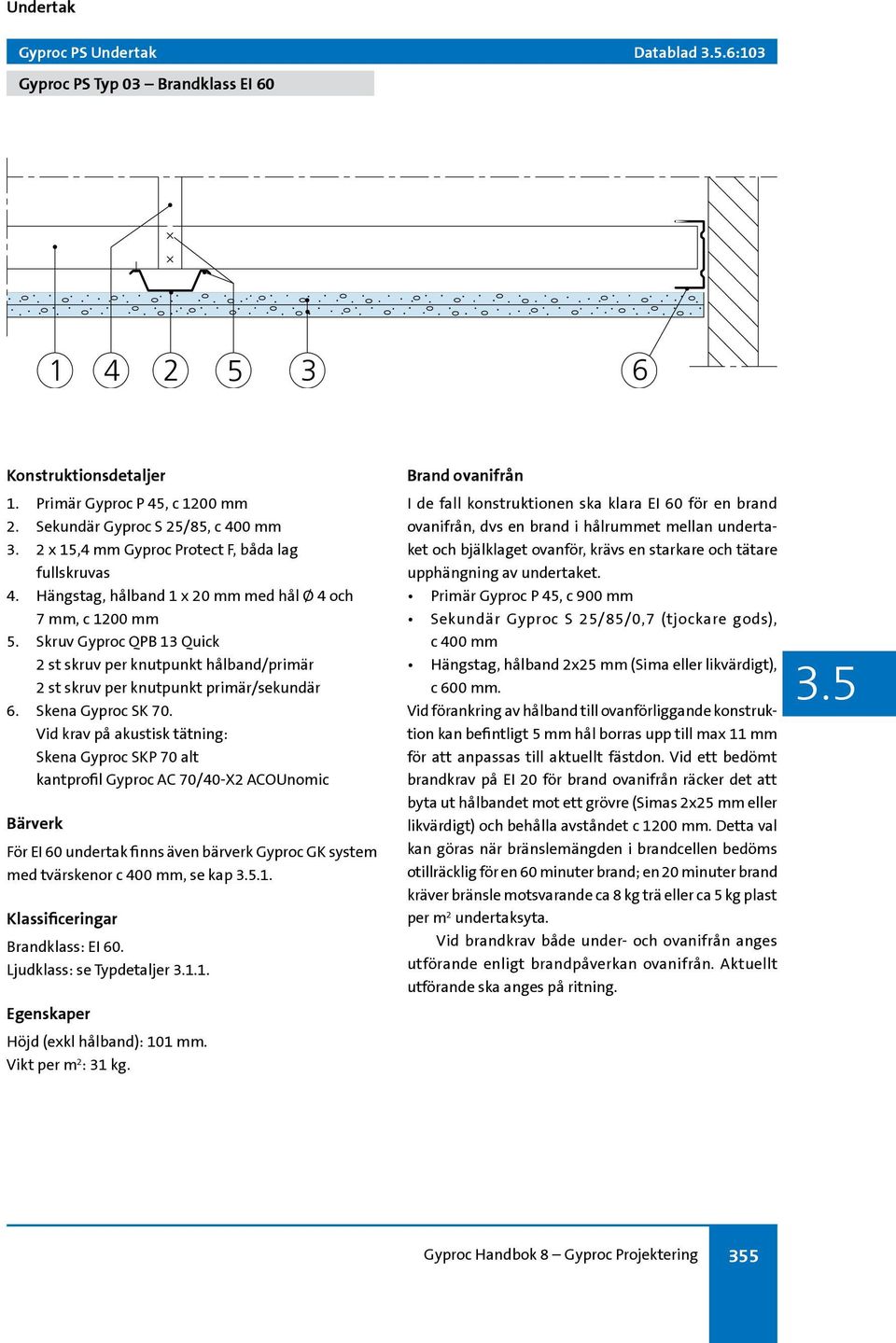 Skruv Gyproc QPB 13 Quick 2 st skruv per knutpunkt hålband/primär 2 st skruv per knutpunkt primär/sekundär 6. Skena Gyproc SK 70.