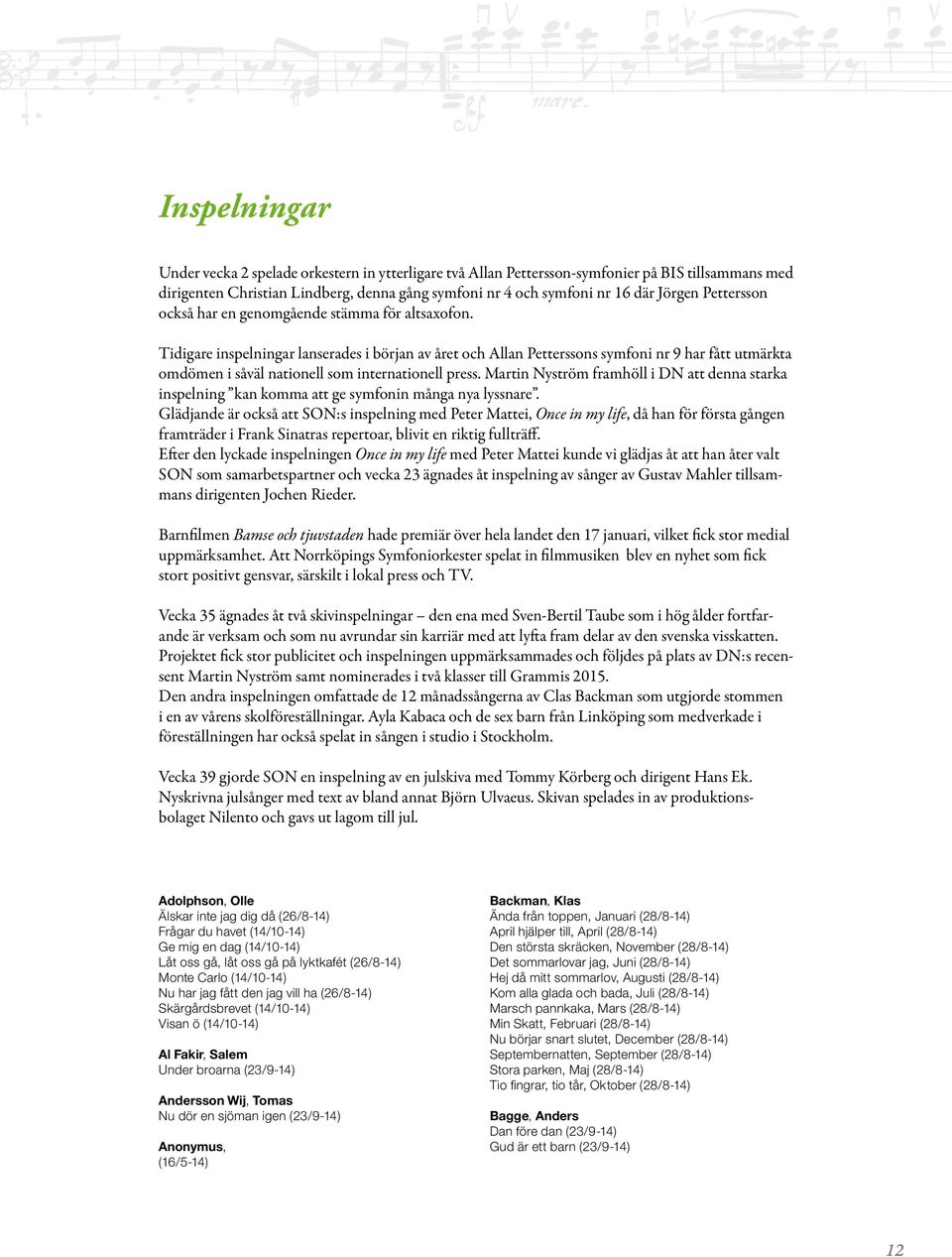 Tidigare inspelningar lanserades i början av året och Allan Petterssons symfoni nr 9 har fått utmärkta omdömen i såväl nationell som internationell press.
