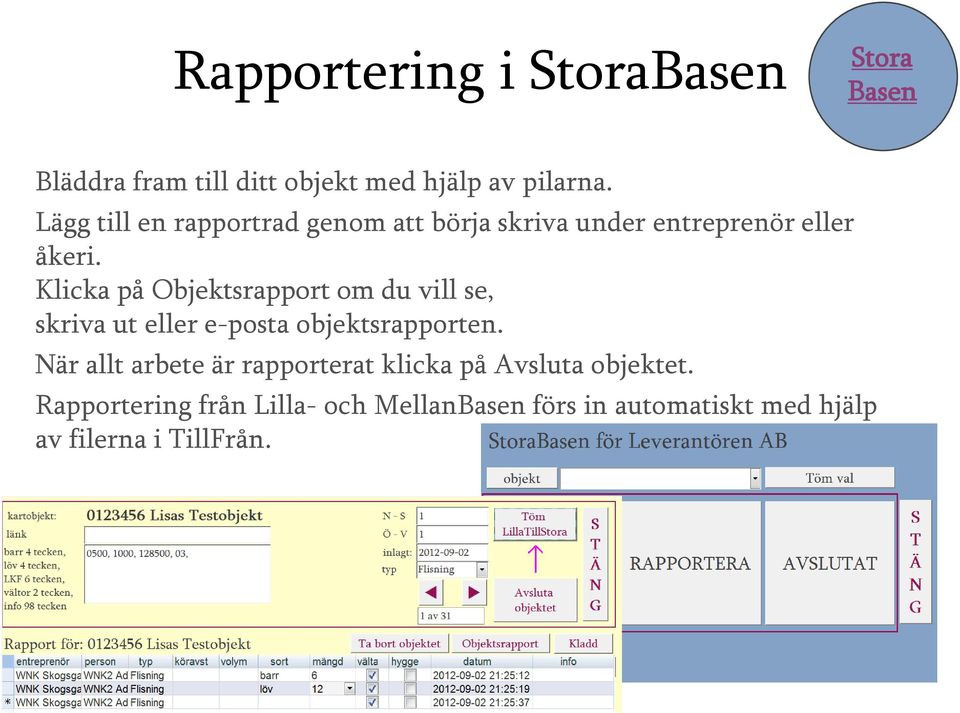 Klicka på Objektsrapport om du vill se, skriva ut eller e-posta objektsrapporten.