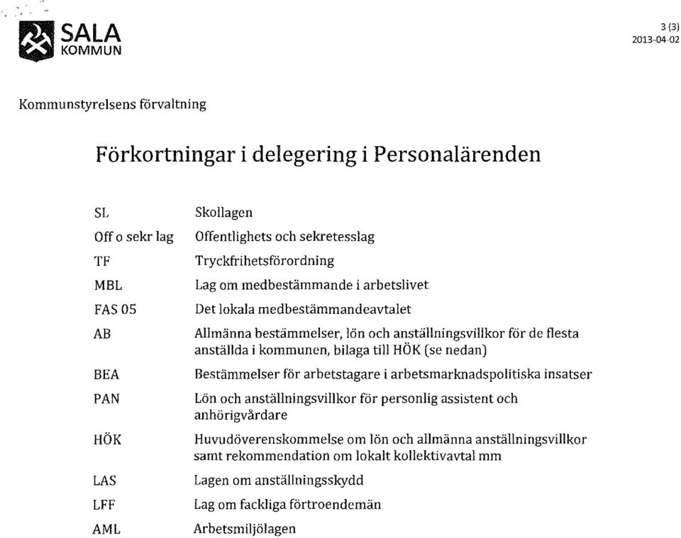 anställda i kommunen, bilaga till HÖK (se nedan) Bestämmelser för arbetstagare i arbetsmarknadspolitiska insatser Lön och anställningsvillkor för personlig assistent och