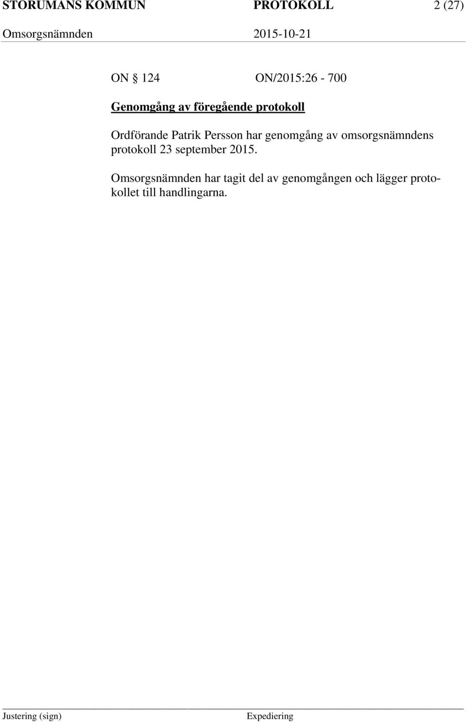 av omsorgsnämndens protokoll 23 september 2015.