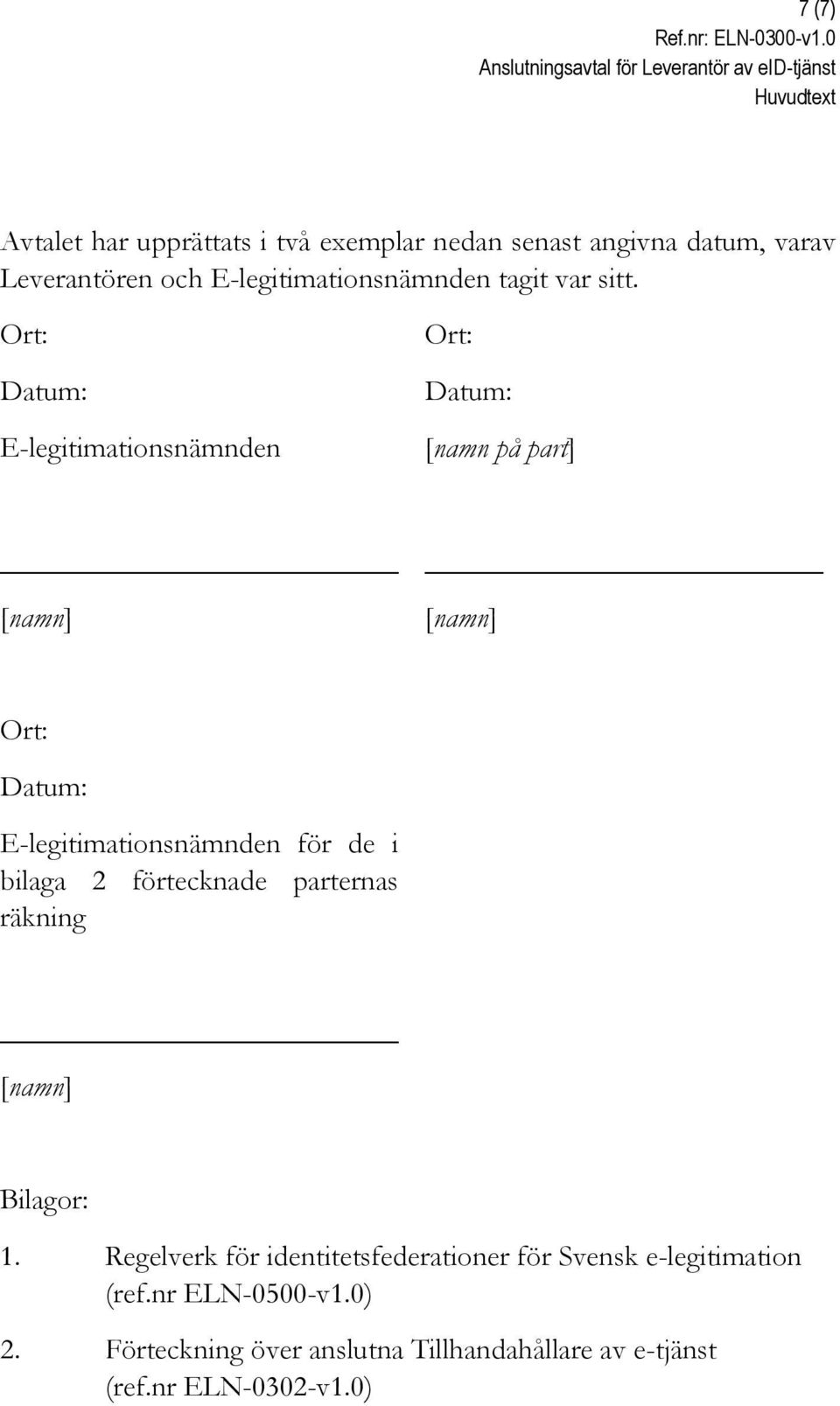 Ort: Datum: E-legitimationsnämnden Ort: Datum: [namn på part] [namn] [namn] Ort: Datum: E-legitimationsnämnden för de i