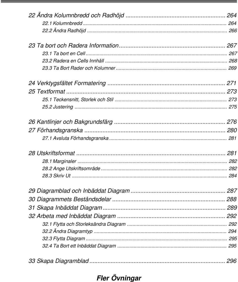 .. 276 27 Förhandsgranska... 280 27.1 Avsluta Förhandsgranska... 281 28 Utskriftsformat... 281 28.1 Marginaler... 282 28.2 Ange Utskriftsområde... 282 28.3 Skriv Ut.