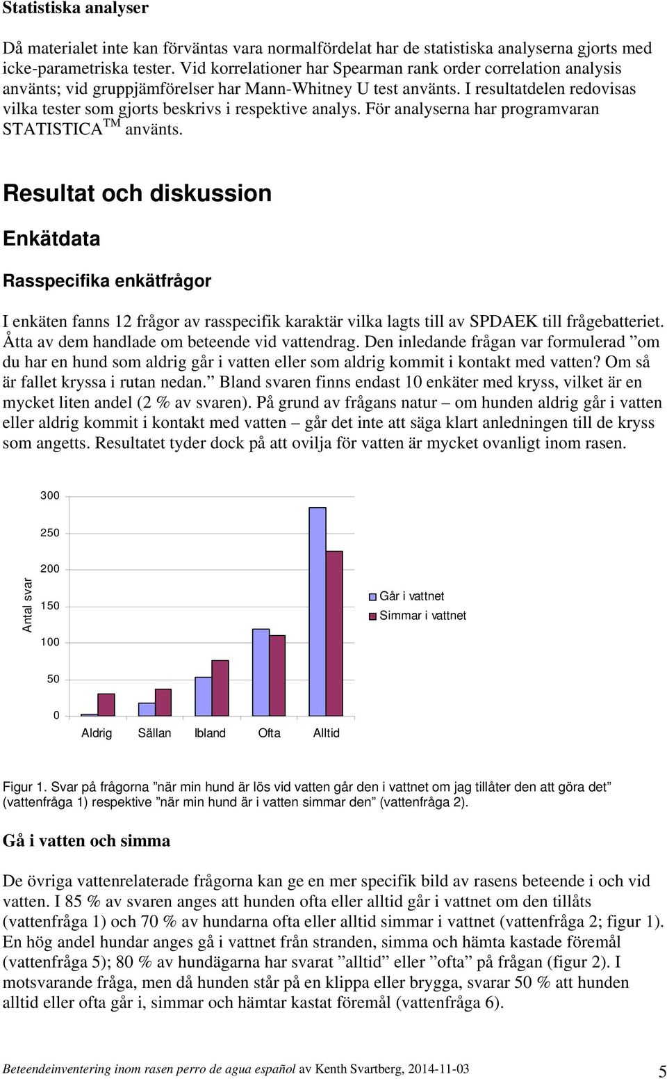 I resultatdelen redovisas vilka tester som gjorts beskrivs i respektive analys. För analyserna har programvaran STATISTICA TM använts.