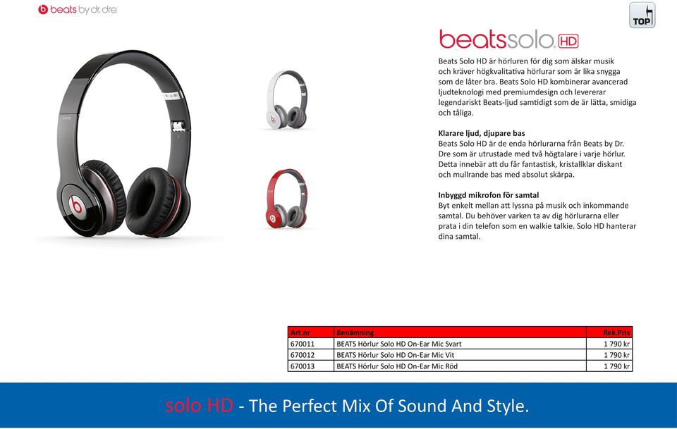 Klarare ljud, djupare bas Beats Solo HD är de enda hörlurarna från Beats by Dr. Dre som är utrustade med två högtalare i varje hörlur.