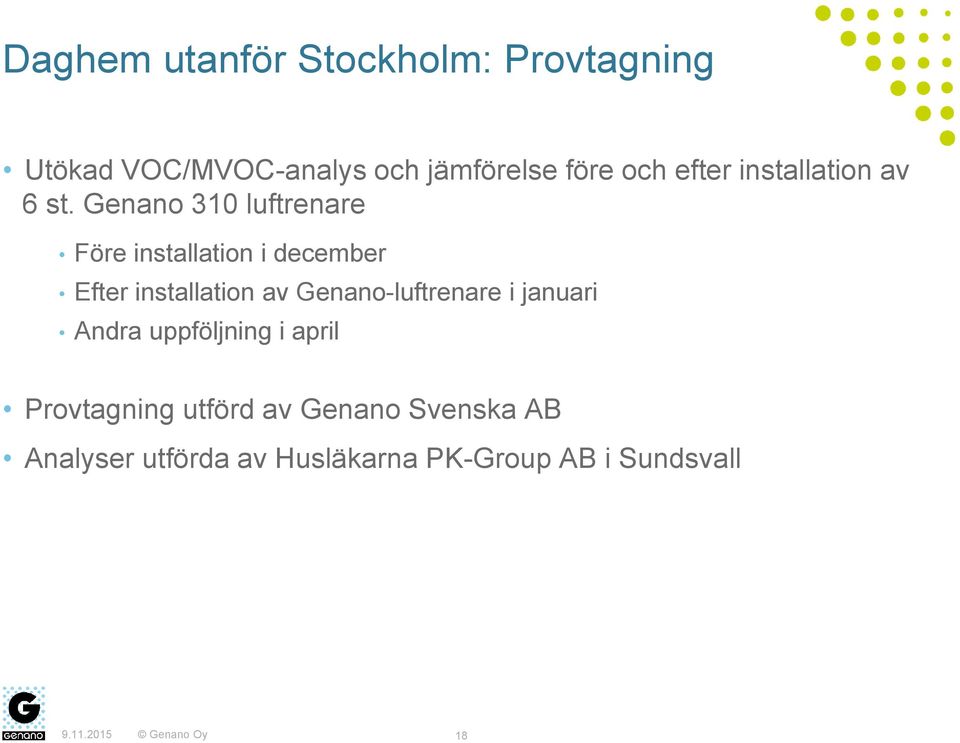 Genano 310 luftrenare Före installation i december Efter installation av