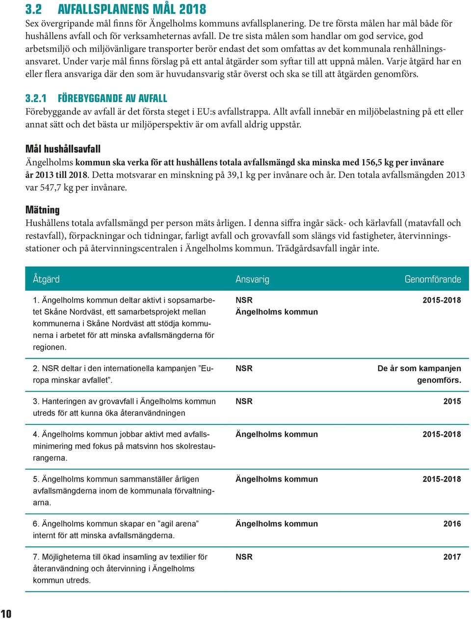 Under varje mål finns förslag på ett antal åtgärder som syftar till att uppnå målen.